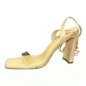 Olivia Jaymes Nude Lace Up Heels size 8.5 beautiful!